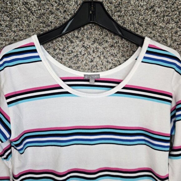 T by Talbots Top Womens XS Blue Striped Scoop‎ Neck Oversized Tee Casual Ladies - Picture 4 of 7